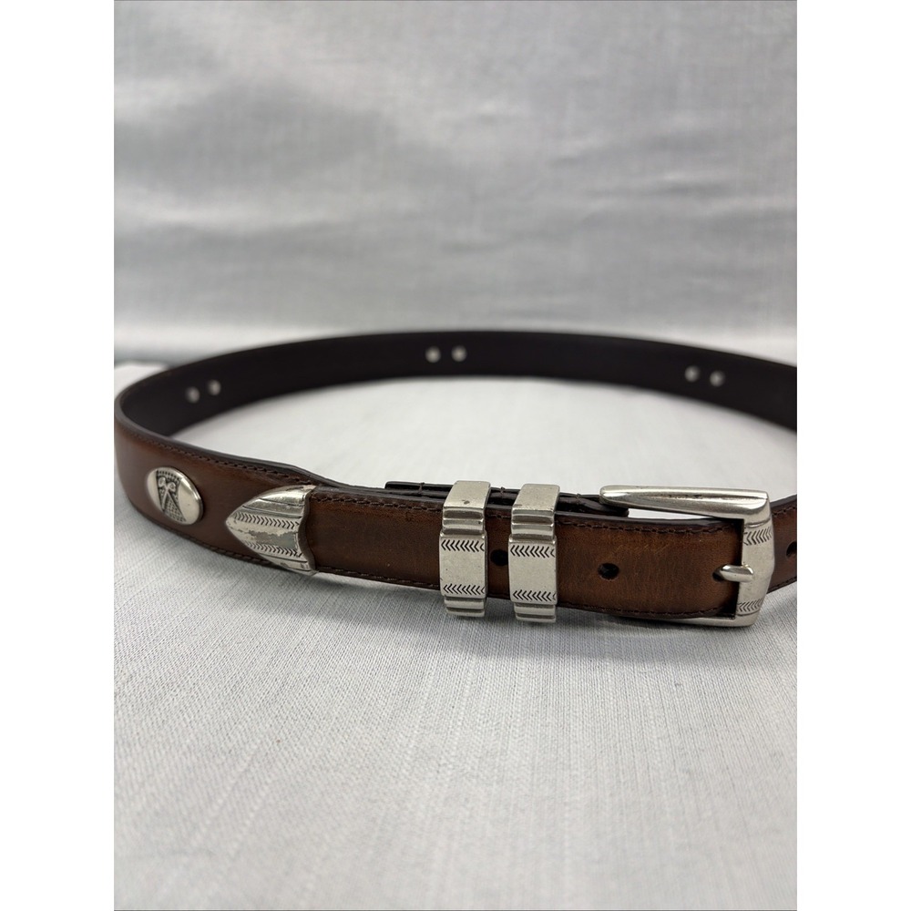 Western Top Grain Leather Belt Silver Buckle Conchos Brown 1.25" Size 38